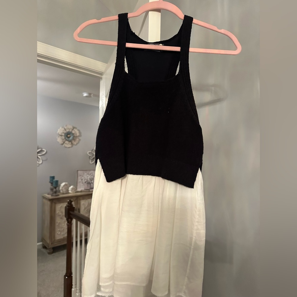 Anthropologie Black Knit Tank with White Chiffon Hem